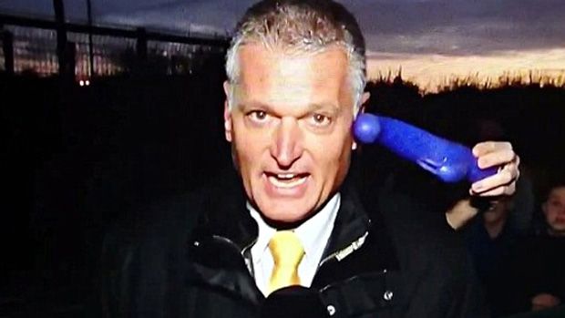 Sky SportS reporter interrupted by the public