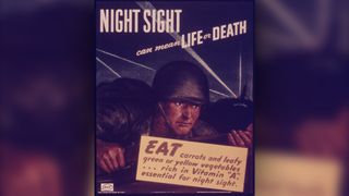 A World War II poster touting carrots and other vitamin-rich vegetables.