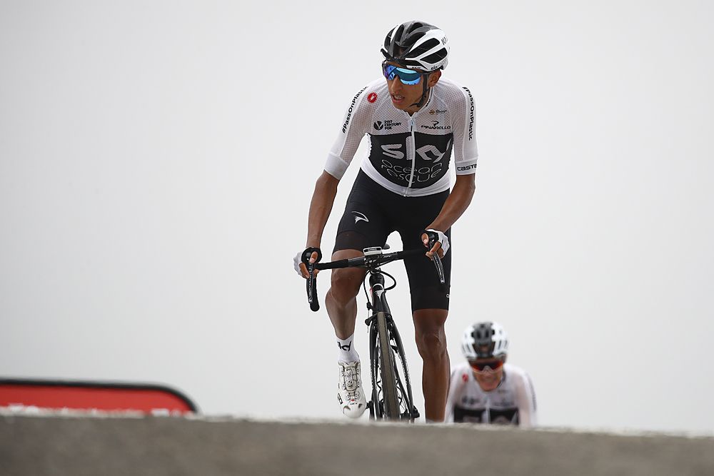 Egan Bernal (Sky) leads a struggling Chris Froome to the top of the Col du Portet