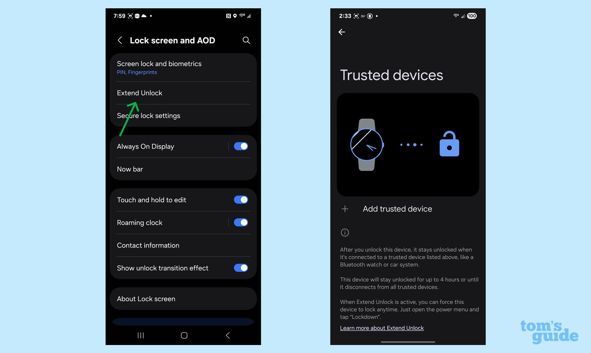 turn on extend unlock on galaxy s25