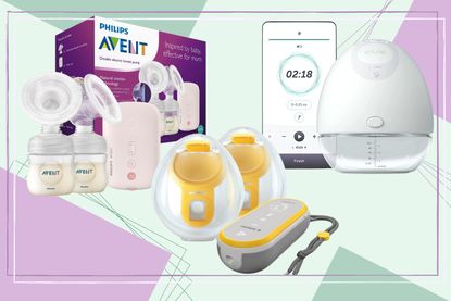 A collage of three of the products featured in our guide to the best breast pumps