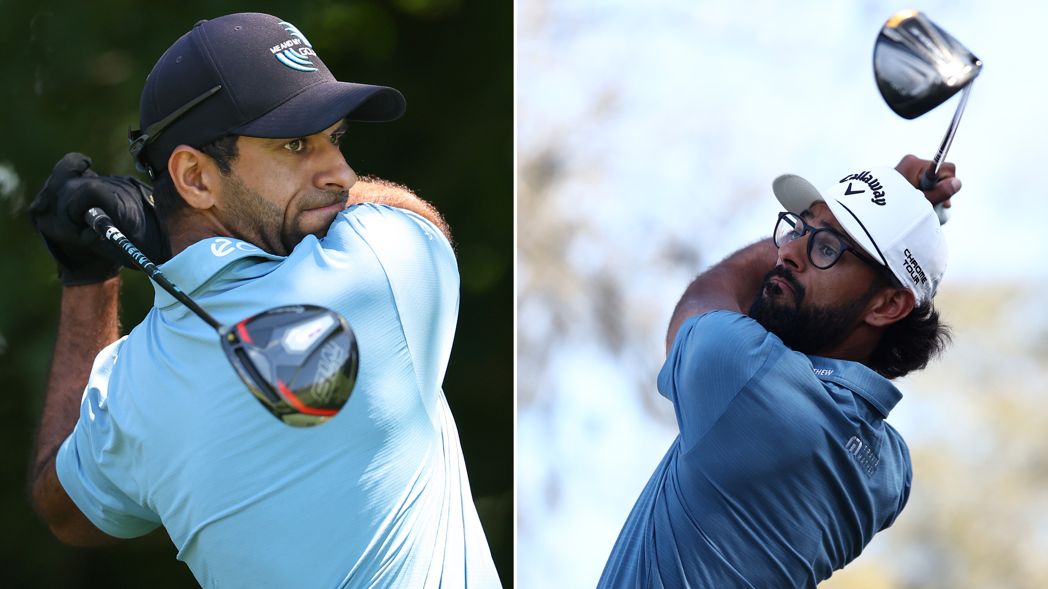 Aaron Rai and Akshay Bhatia hit drivers off the tee