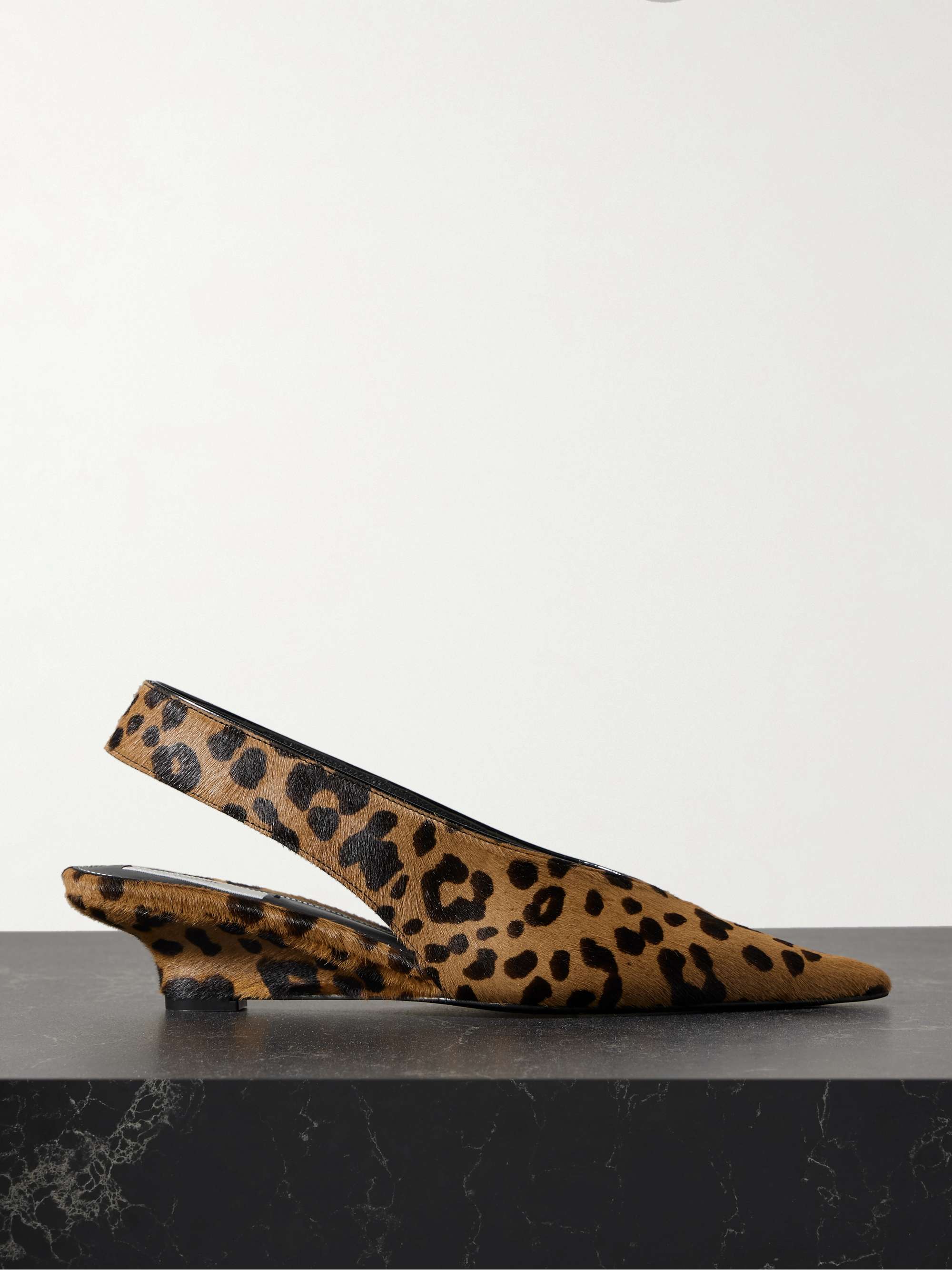 Leopard-Print Calf Hair Wedge Slingback Pumps