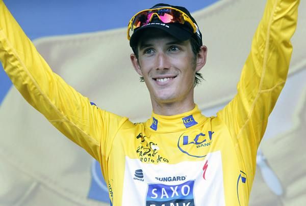 Tour leader Andy Schleck on the podium.