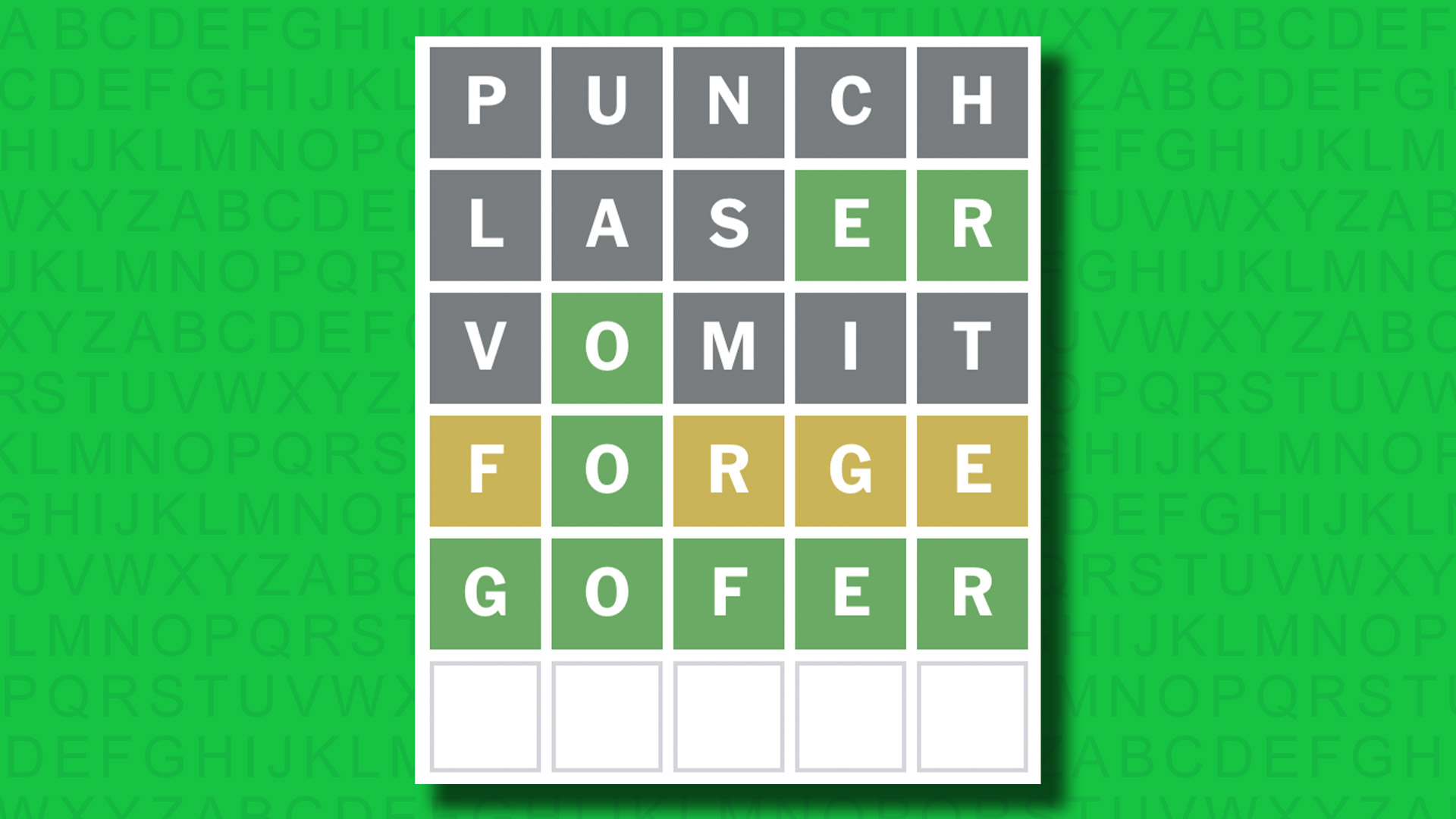 NYT Wordle answer for game 1497 on a green background