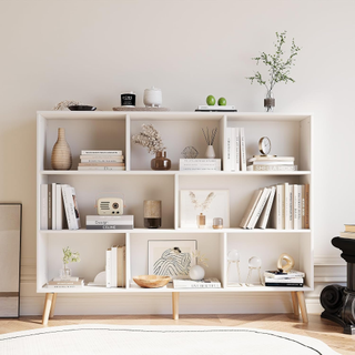 white horizontal bookshelf