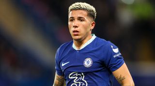 Enzo Fernandez of Chelsea looks on during the Premier League match between Chelsea and Fulham on 3 February, 2023 at Stamford Bridge in London, United Kingdom.