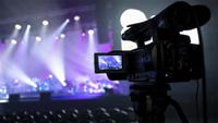 Close-up of a professional video camera at broadcast live