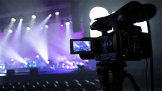Close-up of a professional video camera at broadcast live