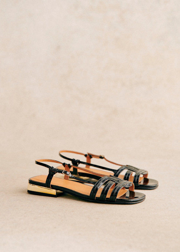 Josepha Low Sandals - Patent Black - Bovine Leather - Sézane