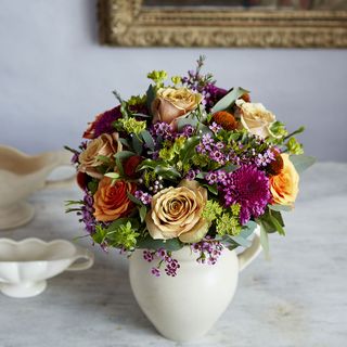 coloured flowers on white potted