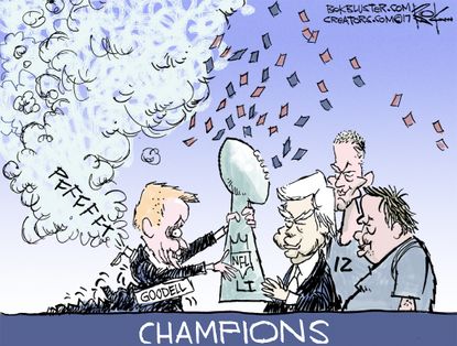 Editorial Cartoon U.S. Patriots Super Bowl champions Roger Goodell Deflategate