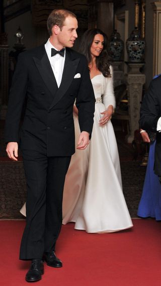 Prince William and Catherine, Princess of Wales leave Clarence House to travel to Buckingham Palace for the evening celebrations following their wedding