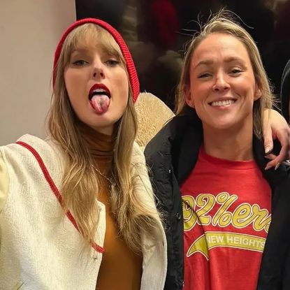 Taylor Swift and Kylie Kelce together in January 2024 at a Kansas City Chiefs game 