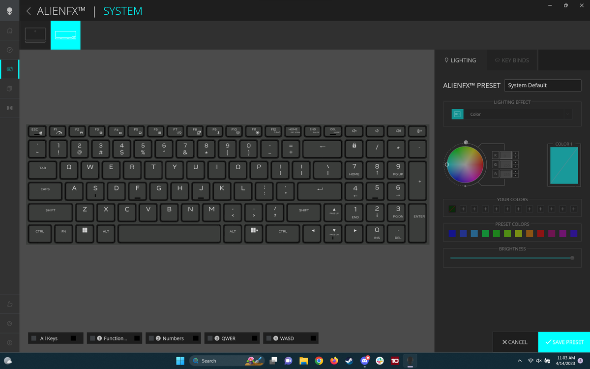 screenshot of Alienware Command Center