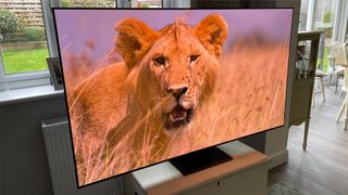 Samsung QE65S95D QD-OLED TV on a TV stand