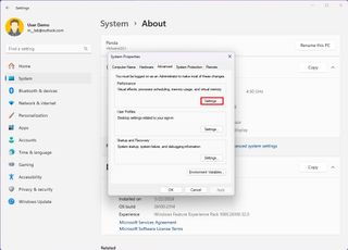 System Properties Performance settings