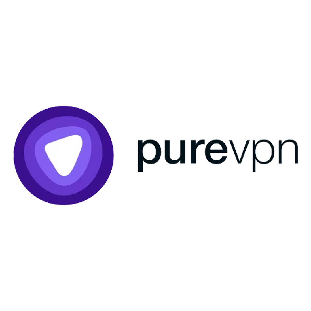Different coloured purple circles around each other with purevpn written next to it in black