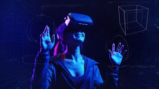 A women using a VR headset to enter the metaverse 