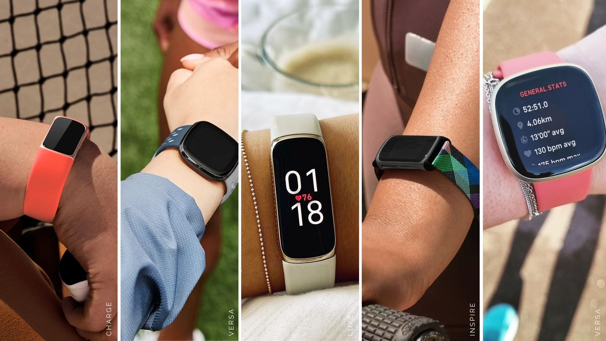 composite of 5 of the best fitbits, tested by marie claire uk
