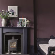 Purple living room with fireplace