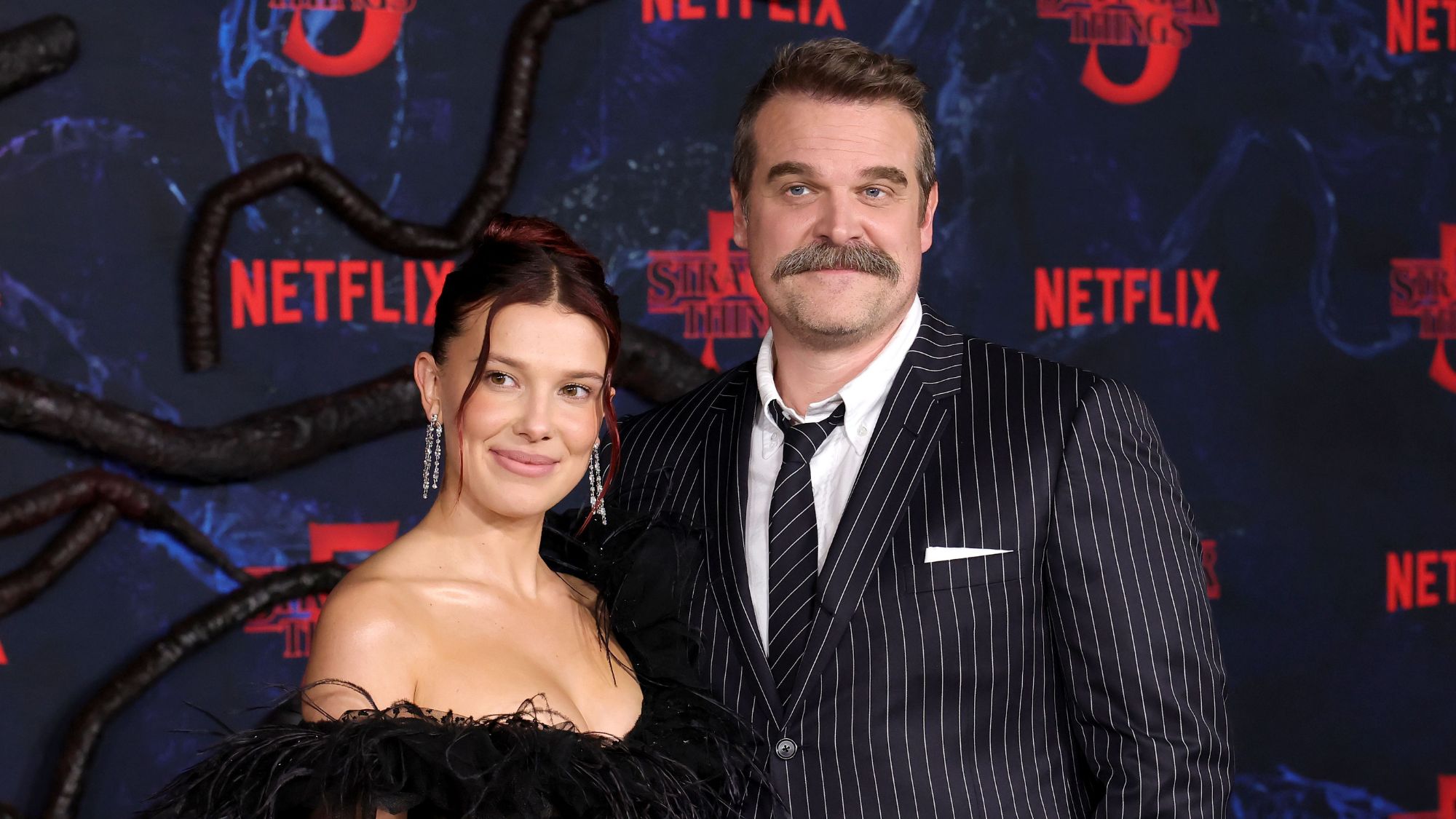 Millie Bobby Brown and David Harbour attend the &#039;Stranger Things&#039; season five premiere