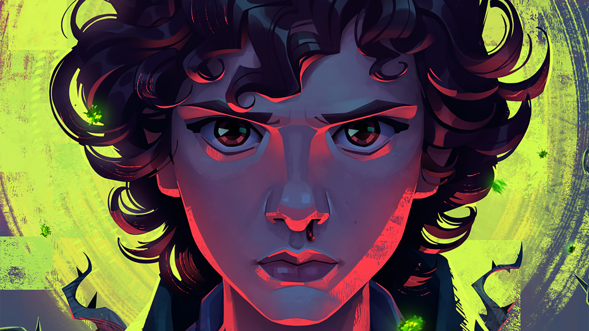 Eleven drawn in bright neon colors