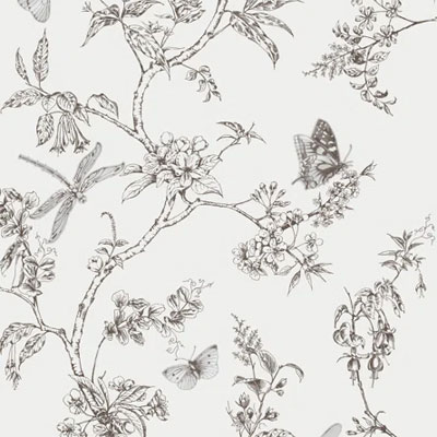 black and white butterfly print bathroom wallpaper