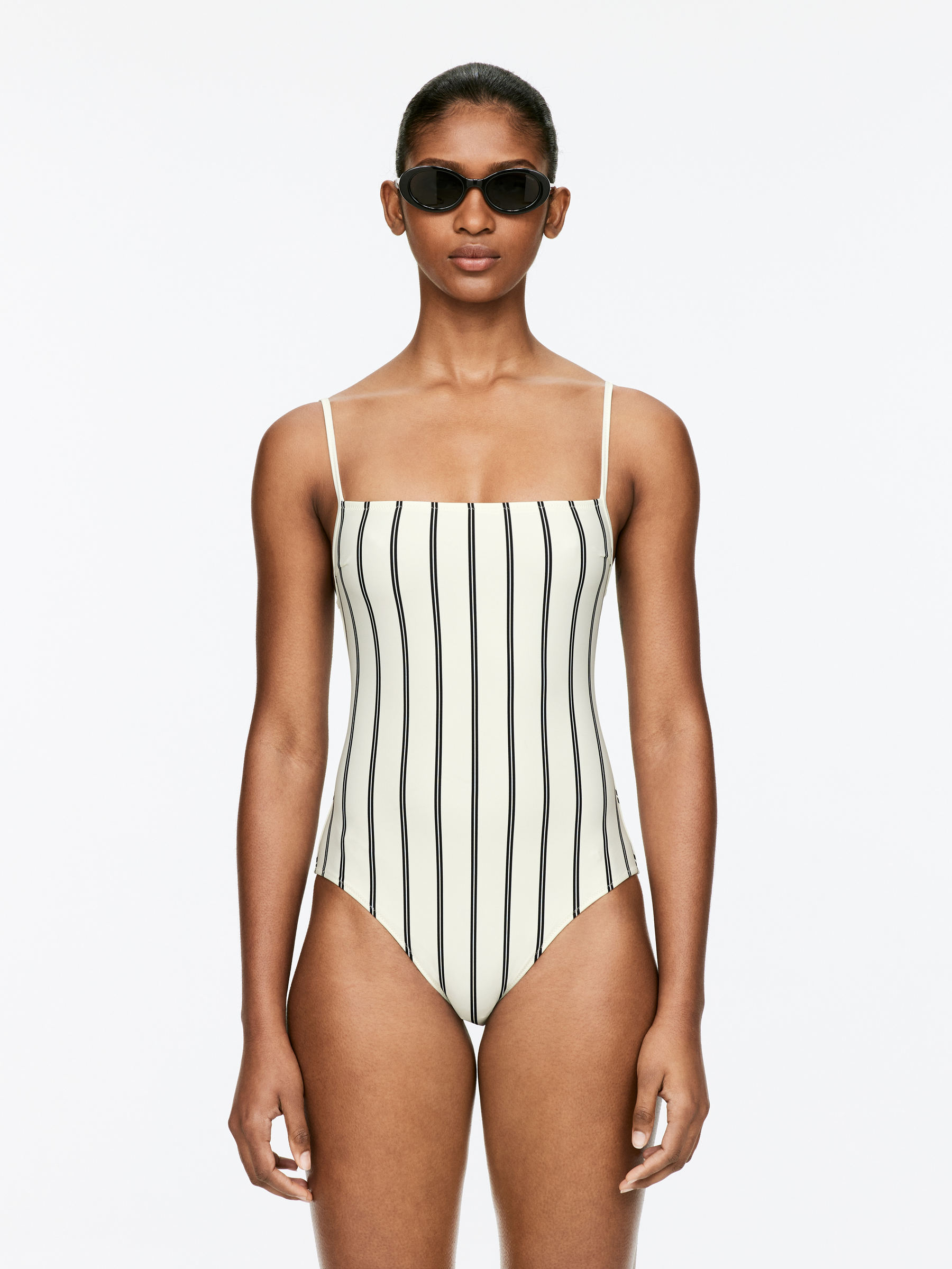 Square-Neck Swimsuit 
 Off White/black 
 Women 
 Arket Gb