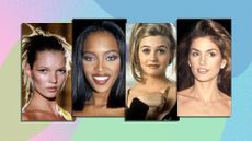 A selection of the best 90s hairstyles including (from left to right) kate moss on a catwalk, naomi campbell with a bob, alicia silverstone in the film clueless with a messy up do and cindy crawford with the ultimate 90s blowout