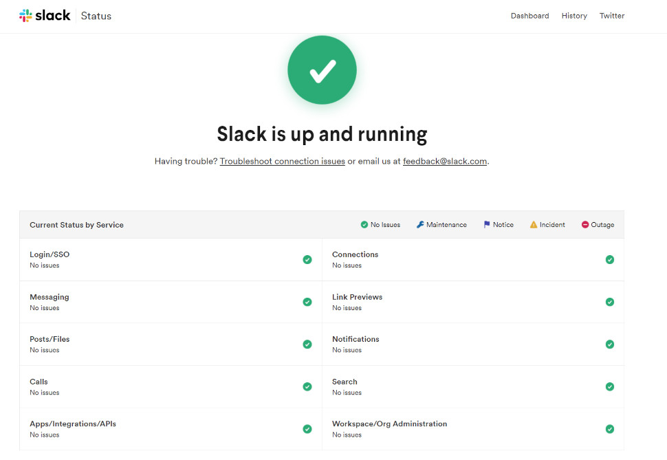 Slack status page