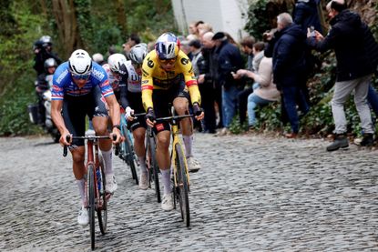 Mathieu vand er Poel, Wout van Aert and tadej Pogacar at the Tour of Flanders