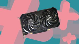 Image of MSI RTX 4060 with pink and blue backdrop