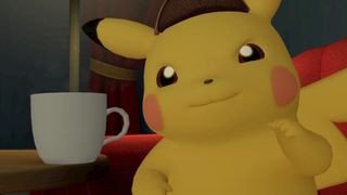 Detective Pikachu sips his coffee
