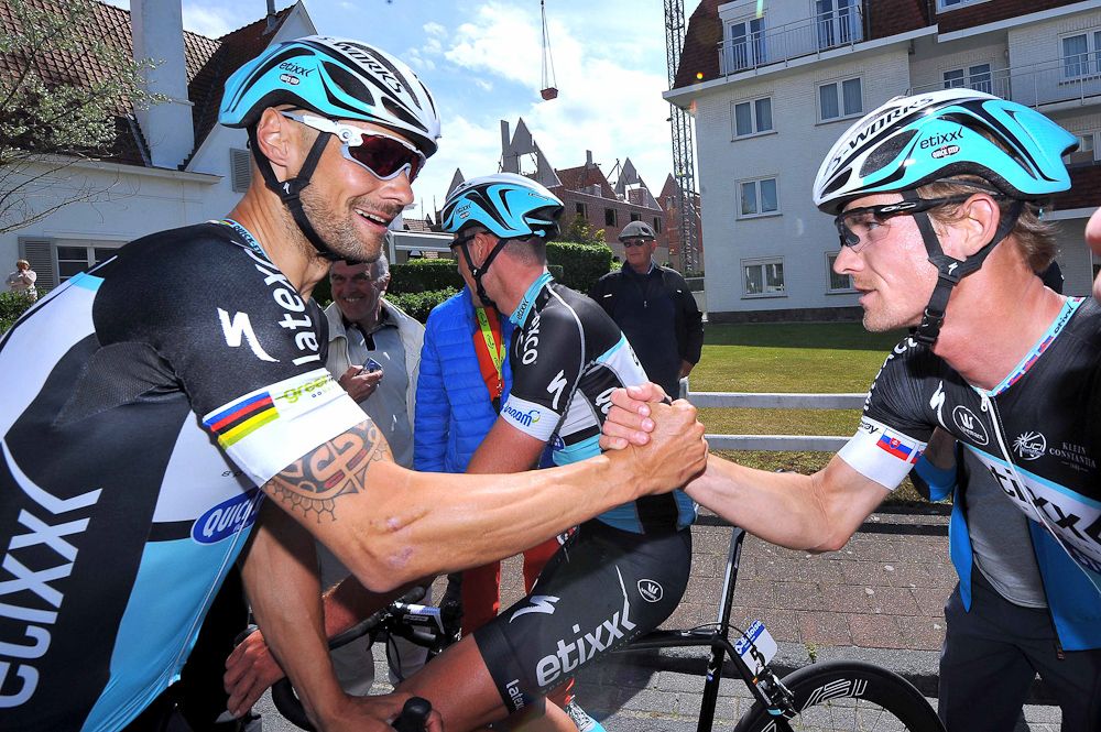 Boonen is congratulated after his stage win.