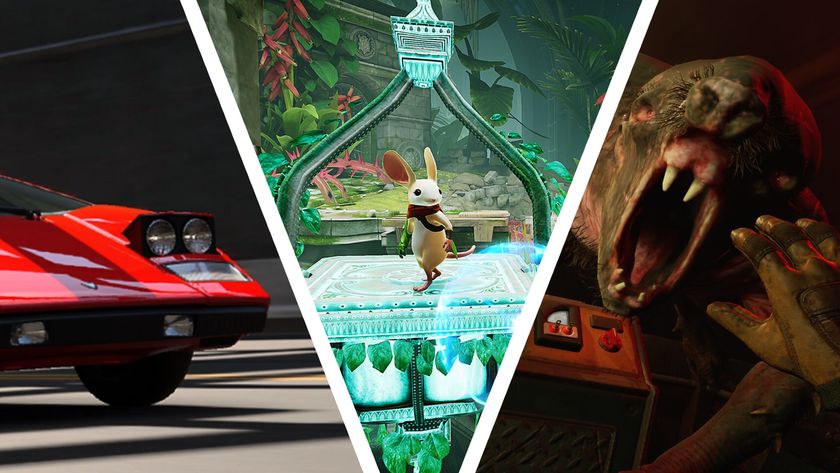 A red sports car, a small mouse, and a growling monster side by side