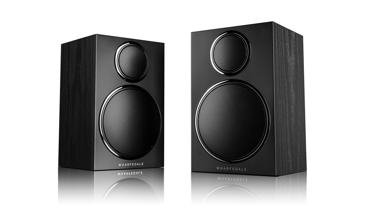 A pair of rectangular Wharfedale DX-3 HCP speakers in black. The background is white.