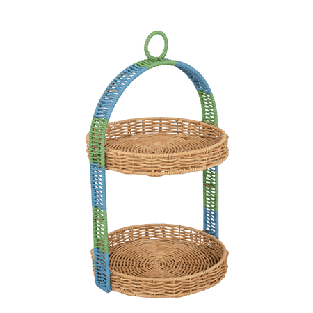 Beautiful Two-Tier Two-Tone Rattan Tray by Drew Barrymore
