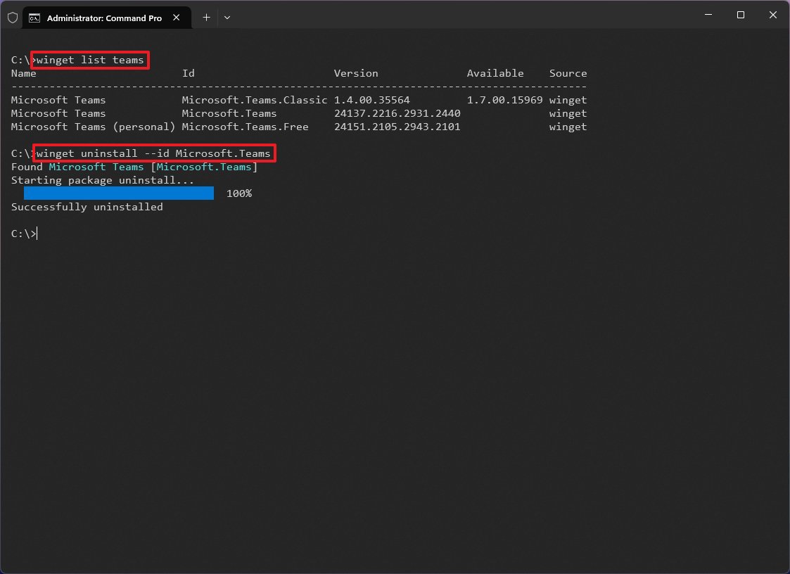 winget uninstall Microsoft Teams