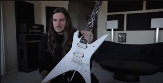 Scott LePage teases new Ibanez signature model, an all-white custom Xyphos 7-string electric guitar