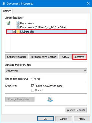 Remove library location on Windows 10