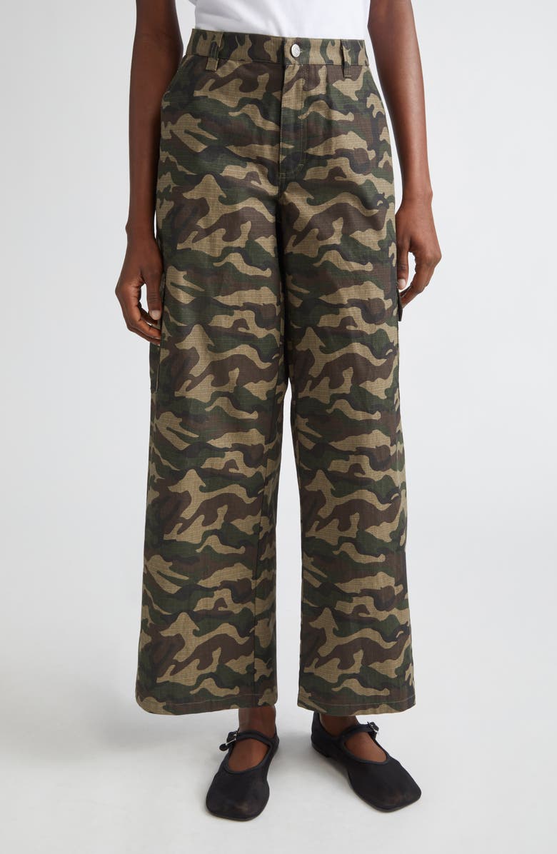 Sorano Bow Embroidered Wide Leg Camo Cargo Pants