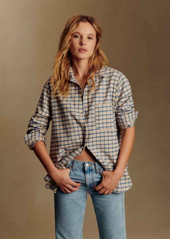 Max Shirt - Ecru Blue and Red Checks - Organic Cotton - S&eacute;zane