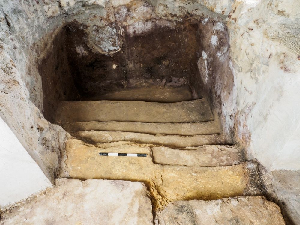 A staircase leads down to the 2,000-year-old ritual bath beneath floorboards in a family&#039;s living room.