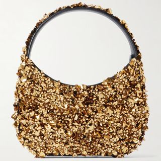 Clio Peppiatt Midas embellished faux leather-trimmed cotton-twill shoulder bag