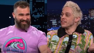 Jason Kelce on Jimmy Kimmel and Pete Davdison on Jimmy Fallon.