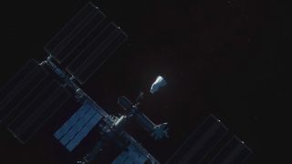 Crew Dragon cautiously approaches the ISS. 