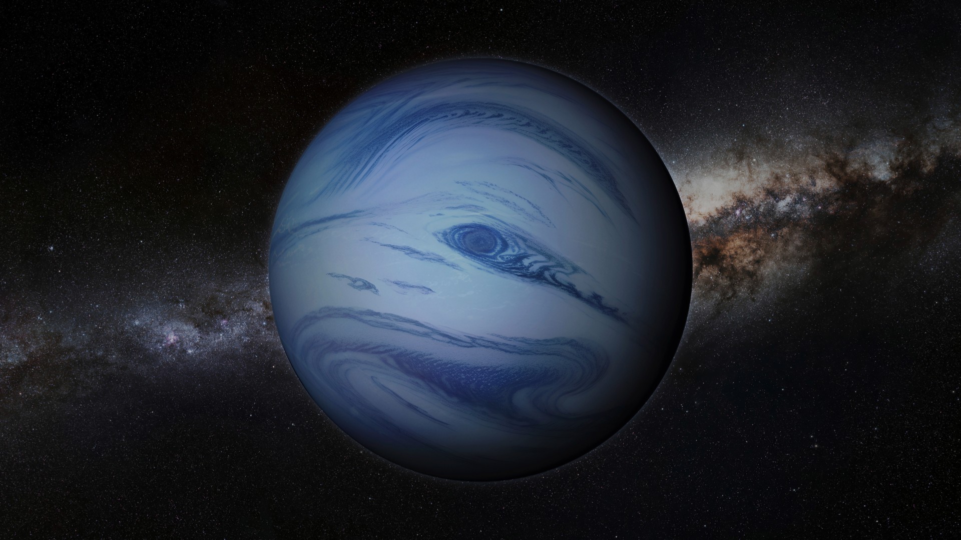 Planeta azul mosqueado no fundo do céu estrelado