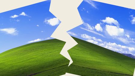 Windows XP hills, cracked in half