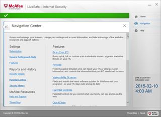McAfee LiveSafe antivirus 2015 navigation